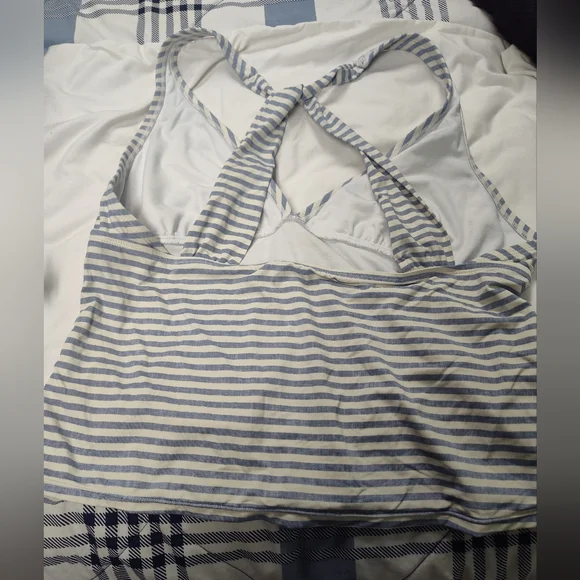 Striped Blue and White Tankini Top - Picture 2 of 7